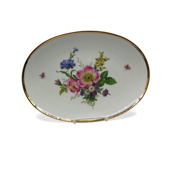GLORIA BAVARIA Floral Porcelain Platter with Gold Trim Vintage 13" - Picture 1 of 10